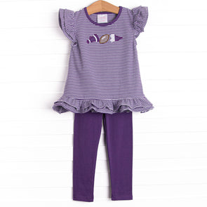 Go, Fight, Win Applique Legging Set, Purple