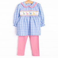 Dino Row Smocked Legging Set, Blue