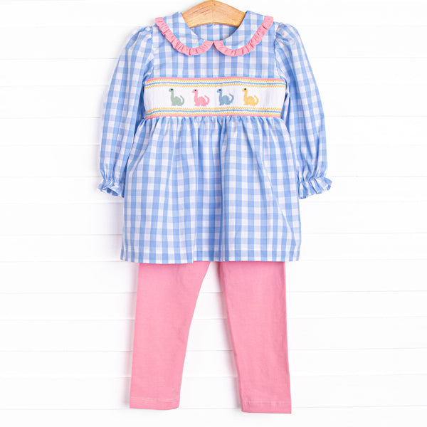 Dino Row Smocked Legging Set, Blue
