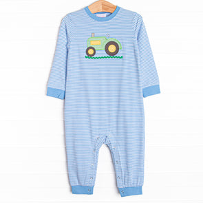 Clean Cut Applique Romper, Blue