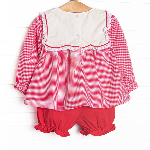 Berry Bows Embroidered Bloomer Set, Red