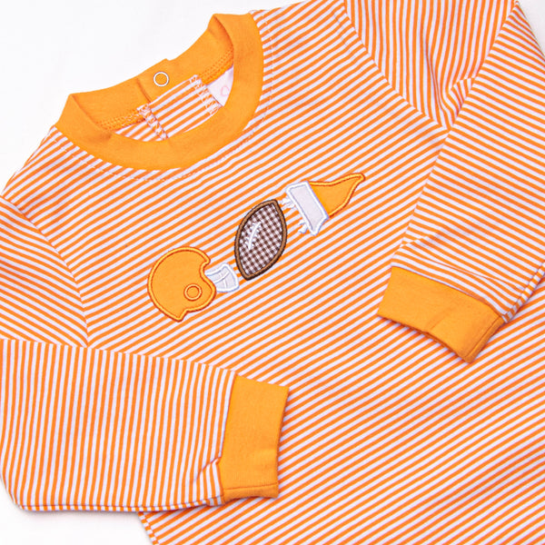 Down, Set, Hike Applique Short Romper, Orange