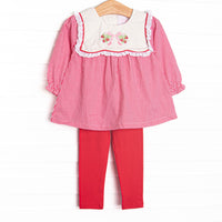 Berry Bows Embroidered Legging Set, Red