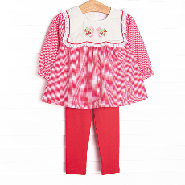 Berry Bows Embroidered Legging Set, Red