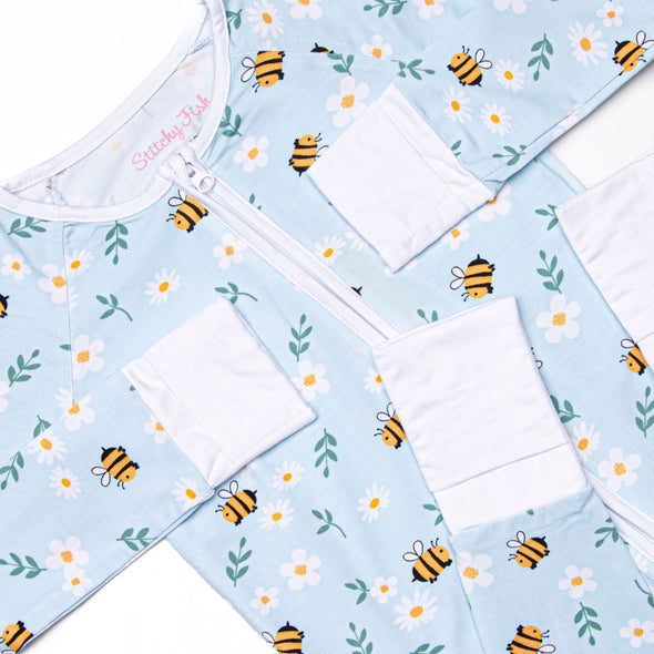 Bumble Bee Blues Bamboo Zippy Pajama, Blue