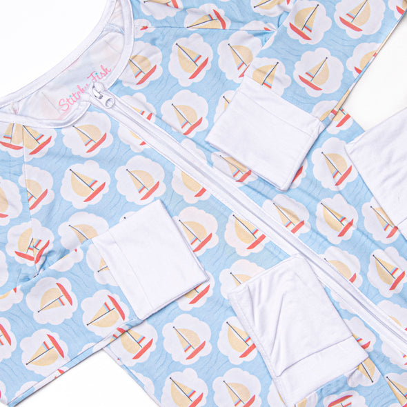 Scalloped Sails Bamboo Zippy Pajama, Blue