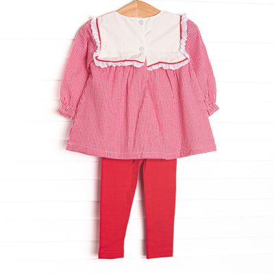 Berry Bows Embroidered Legging Set, Red
