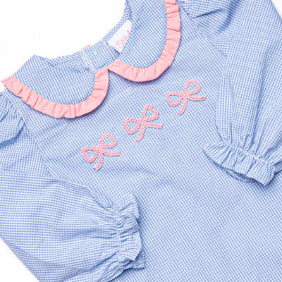 French Knot Frills Embroidered Diaper Set, Blue