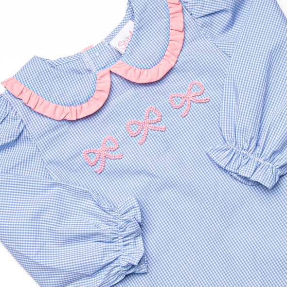French Knot Frills Embroidered Diaper Set, Blue