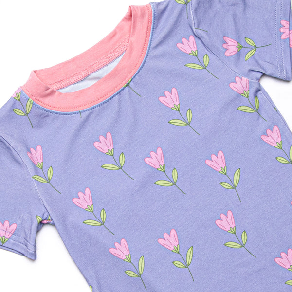 Tulip Blooms Bamboo Pajama Short Set, Purple