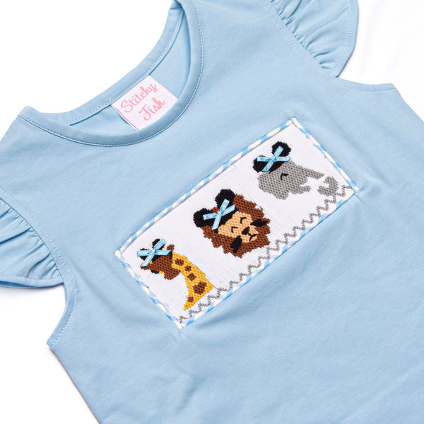 Jungle Jamboree Smocked Ruffle Short Set, Blue