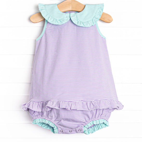 Pippa Ruffle Skirted Bubble, Lavender Stripe