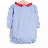 Chasing Tails Applique Ruffle Neck, Blue