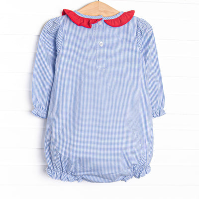 Chasing Tails Applique Ruffle Neck, Blue
