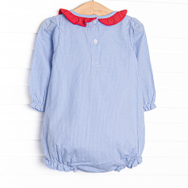 Chasing Tails Applique Ruffle Neck, Blue