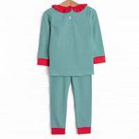 Checking It Twice Applique Ruffle Pajama Set, Red and Green