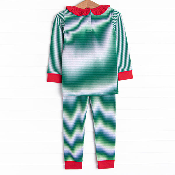 Checking It Twice Applique Ruffle Pajama Set, Red and Green