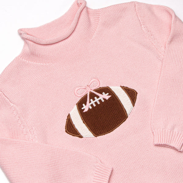 Rolled Neck Fall Football Sweater, Pink