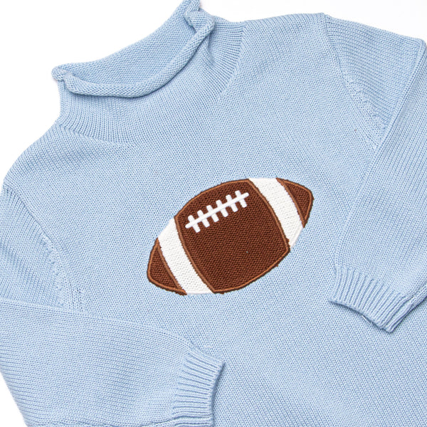 Rolled Neck Fall Football Sweater, Blue