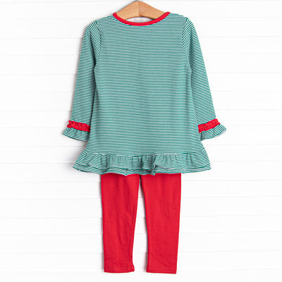 Checking It Twice Applique Legging Set, Red and Green
