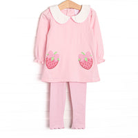 Berry Bows Applique Legging Set, Pink