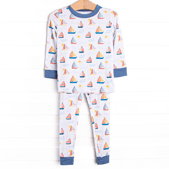 Sunset Sailing Bamboo Pajama Set, Blue