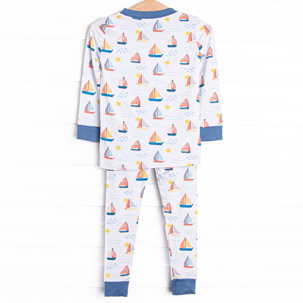Sunset Sailing Bamboo Pajama Set, Blue