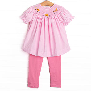 Spooky Spider Smocked Legging Set, Pink Gingham