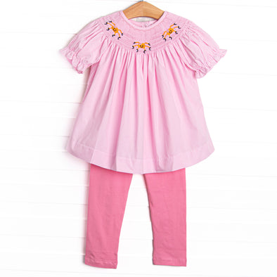 Spooky Spider Smocked Legging Set, Pink Gingham