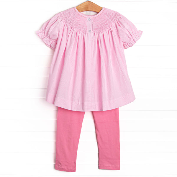 Spooky Spider Smocked Legging Set, Pink Gingham