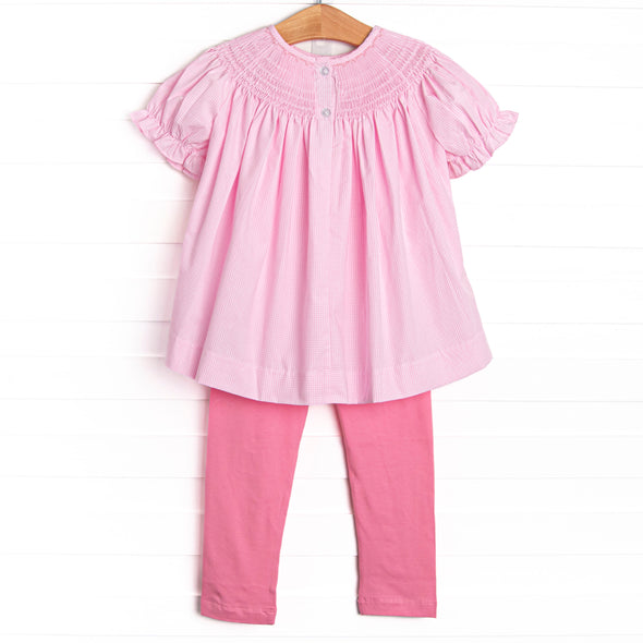 Spooky Spider Smocked Legging Set, Pink Gingham