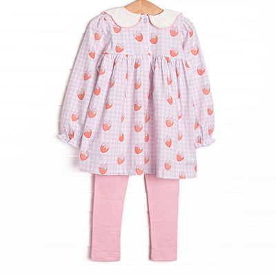 Berry Bows Scalloped Collar Legging Set, Pink