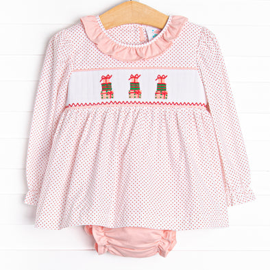 Under the Tree Smocked Diaper Set, Red Bitty Dot