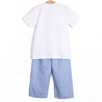Spooky Spider Smocked Pant Set, Blue Gingham