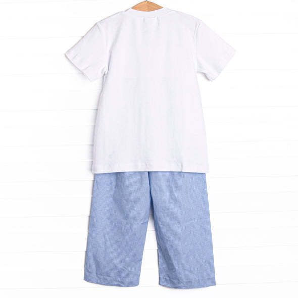 Spooky Spider Smocked Pant Set, Blue Gingham