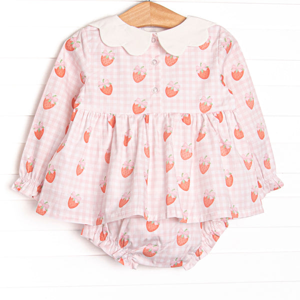 Berry Bows Scalloped Collar Diaper Set, Pink