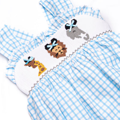 Jungle Jamboree Smocked Girl Bubble, Blue