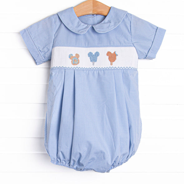 Charming Treats Smocked Bubble, Blue Gingham