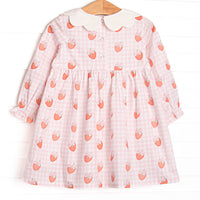 Berry Bows Scalloped Collar Long Sleeve Dress, Pink