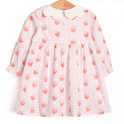 Berry Bows Scalloped Collar Long Sleeve Dress, Pink
