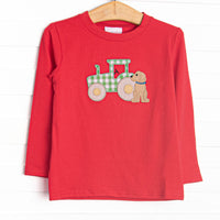 Tractor Tag Along Applique Top, Red