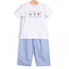 Charming Treats Smocked Pant Set, Blue Gingham