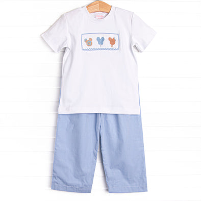 Charming Treats Smocked Pant Set, Blue Gingham