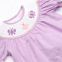 Bugging Out Smocked Diaper Set, Purple Seersucker