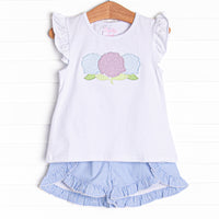 Garden Gingham Applique Ruffle Short Set, Blue