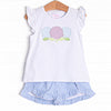 Garden Gingham Applique Ruffle Short Set, Blue