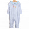 One Lucky Pup Applique Romper, Light Blue Stripe