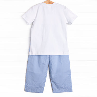 Charming Treats Smocked Pant Set, Blue Gingham