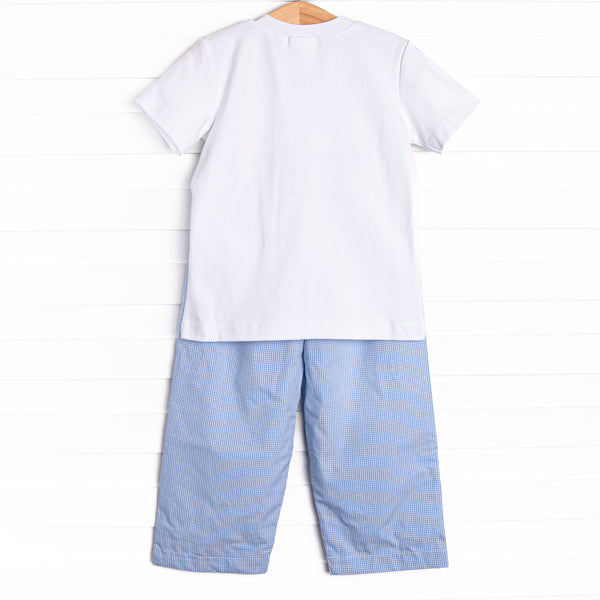 Charming Treats Smocked Pant Set, Blue Gingham