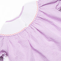 Bugging Out Smocked Diaper Set, Purple Seersucker